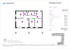 4 pokoje, mieszkanie 69,46 m², piętro 1, oferta nr 1.D.1.07, Murapol Forum, Łódź, Śródmieście, ul. Targowa