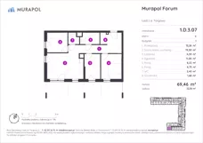 4 pokoje, mieszkanie 69,46 m², piętro 3, oferta nr 1.D.3.07, Murapol Forum, Łódź, Śródmieście, ul. Targowa