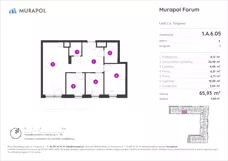 4 pokoje, mieszkanie 65,93 m², piętro 6, oferta nr 1.A.6.05, Murapol Forum, Łódź, Śródmieście, ul. Targowa