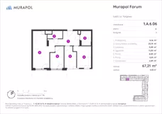 4 pokoje, mieszkanie 67,21 m², piętro 6, oferta nr 1.A.6.06, Murapol Forum, Łódź, Śródmieście, ul. Targowa