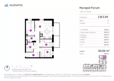 4 pokoje, mieszkanie 60,06 m², piętro 5, oferta nr 2.B.5.04, Murapol Forum, Łódź, Śródmieście, ul. Targowa