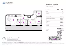 4 pokoje, mieszkanie 70,98 m², piętro 7, oferta nr 2.A.7.03, Murapol Forum, Łódź, Śródmieście, ul. Targowa