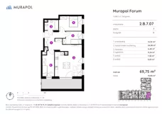 4 pokoje, mieszkanie 69,75 m², piętro 7, oferta nr 2.B.7.07, Murapol Forum, Łódź, Śródmieście, ul. Targowa