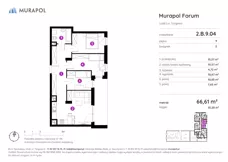 4 pokoje, mieszkanie 66,61 m², piętro 9, oferta nr 2.B.9.04, Murapol Forum, Łódź, Śródmieście, ul. Targowa