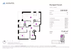 4 pokoje, mieszkanie 77,45 m², piętro 10, oferta nr 2.B.10.02, Murapol Forum, Łódź, Śródmieście, ul. Targowa