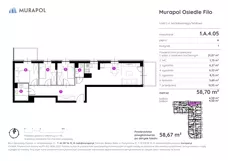 4 pokoje, mieszkanie 58,67 m², piętro 4, oferta nr 1.A.4.05, Murapol Osiedle Filo, Łódź, Polesie, Stare Polesie, ul. Wołowa