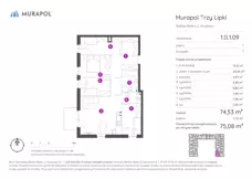 5 pokoi, mieszkanie 75,08 m², piętro 1, oferta nr 1.B.1.09, Murapol Trzy Lipki, Bielsko-Biała, Stare Bielsko, ul. Muszlowa