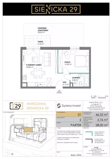2 pokoje, mieszkanie 46,32 m², parter, oferta nr 1, Siennicka 29, Warszawa, Praga Południe, Grochów, ul. Siennicka 29