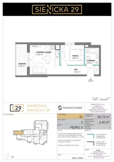 2 pokoje, mieszkanie 35,73 m², piętro 3, oferta nr 31, Siennicka 29, Warszawa, Praga Południe, Grochów, ul. Siennicka 29