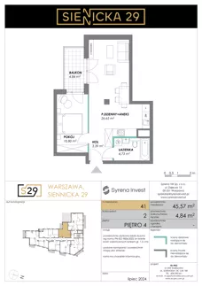 2 pokoje, mieszkanie 45,57 m², piętro 4, oferta nr 41, Siennicka 29, Warszawa, Praga Południe, Grochów, ul. Siennicka 29