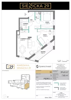 3 pokoje, mieszkanie 59,63 m², piętro 2, oferta nr 18, Siennicka 29, Warszawa, Praga Południe, Grochów, ul. Siennicka 29