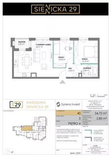 3 pokoje, mieszkanie 54,72 m², piętro 4, oferta nr 40, Siennicka 29, Warszawa, Praga Południe, Grochów, ul. Siennicka 29