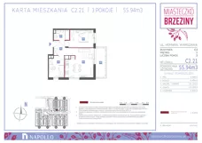 3 pokoje, mieszkanie 55,85 m², piętro 1, oferta nr C2.21, Miasteczko Brzeziny II, Warszawa, Białołęka, Brzeziny, ul. Hemara