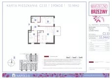 3 pokoje, mieszkanie 55,80 m², piętro 2, oferta nr C2.33, Miasteczko Brzeziny II, Warszawa, Białołęka, Brzeziny, ul. Hemara