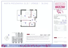 3 pokoje, mieszkanie 56,21 m², piętro 1, oferta nr D1.20, Miasteczko Brzeziny II, Warszawa, Białołęka, Brzeziny, ul. Hemara