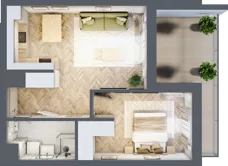 2 pokoje, mieszkanie 44,44 m², piętro 1, oferta nr D.1.4, Panorama Bańgów Etap II, Siemianowice Śląskie, Bańgów, ul. Bańgowska 32