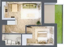 2 pokoje, mieszkanie 44,44 m², parter, oferta nr F.0.3, Panorama Bańgów Etap II, Siemianowice Śląskie, Bańgów, ul. Bańgowska 32