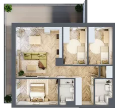 4 pokoje, mieszkanie 76,86 m², piętro 1, oferta nr E.1.2, Panorama Bańgów Etap II, Siemianowice Śląskie, Bańgów, ul. Bańgowska 32