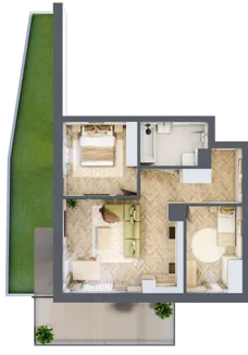 3 pokoje, mieszkanie 57,91 m², piętro 1, oferta nr E.1.7, Panorama Bańgów Etap II, Siemianowice Śląskie, Bańgów, ul. Bańgowska 32