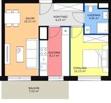 2 pokoje, mieszkanie 43,69 m², piętro 5, oferta nr A2.5.55, Moja Retkinia, Łódź, Polesie, Retkinia, ul. Obywatelska 158