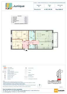 3 pokoje, mieszkanie 69,62 m², piętro 3, oferta nr A2.3.44.3k, Junique I, Poznań, Grunwald, Junikowo, ul. Miśnieńska
