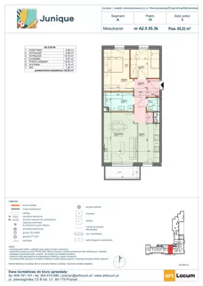 3 pokoje, mieszkanie 65,34 m², piętro 5, oferta nr A2.5.55.3k, Junique I, Poznań, Grunwald, Junikowo, ul. Miśnieńska