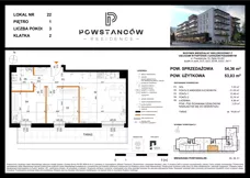 3 pokoje, mieszkanie 53,03 m², piętro 1, oferta nr M22, Powstańców Residence, Ząbki, ul. Powstańców 19