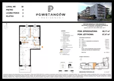 3 pokoje, mieszkanie 67,47 m², piętro 4, oferta nr M30, Powstańców Residence, Ząbki, ul. Powstańców 19
