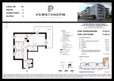 4 pokoje, mieszkanie 71,65 m², piętro 3, oferta nr M44, Powstańców Residence, Ząbki, ul. Powstańców 19