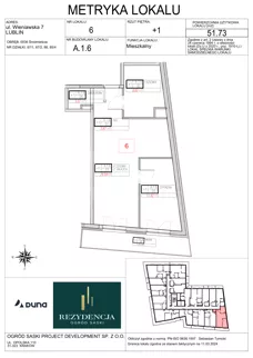 2 pokoje, mieszkanie 51,73 m², piętro 1, oferta nr A1.6, Rezydencja Ogród Saski, Lublin, Wieniawa, ul. Wieniawska 7/Jasna 7