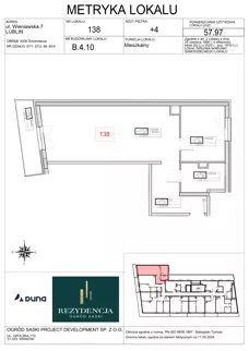 2 pokoje, mieszkanie 57,97 m², piętro 4, oferta nr B4.10, Rezydencja Ogród Saski, Lublin, Wieniawa, ul. Wieniawska 7/Jasna 7