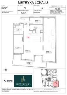 2 pokoje, mieszkanie 76,85 m², piętro 5, oferta nr C5.4, Rezydencja Ogród Saski, Lublin, Wieniawa, ul. Wieniawska 7/Jasna 7