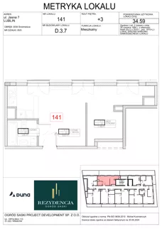 2 pokoje, mieszkanie 34,59 m², piętro 3, oferta nr D3.7, Rezydencja Ogród Saski, Lublin, Wieniawa, ul. Wieniawska 7/Jasna 7