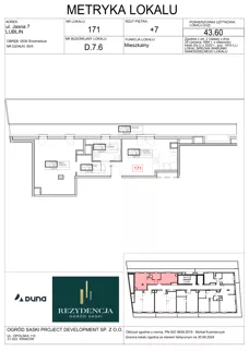 2 pokoje, mieszkanie 43,60 m², piętro 7, oferta nr D7.6, Rezydencja Ogród Saski, Lublin, Wieniawa, ul. Wieniawska 7/Jasna 7
