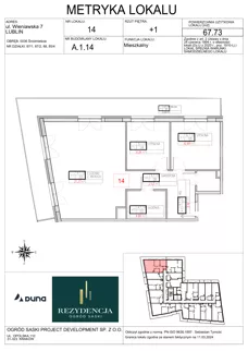 3 pokoje, mieszkanie 67,73 m², piętro 1, oferta nr A1.14, Rezydencja Ogród Saski, Lublin, Wieniawa, ul. Wieniawska 7/Jasna 7