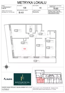 4 pokoje, mieszkanie 79,80 m², piętro 4, oferta nr B4.8, Rezydencja Ogród Saski, Lublin, Wieniawa, ul. Wieniawska 7/Jasna 7