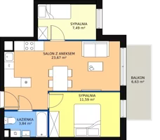 3 pokoje, mieszkanie 46,59 m², piętro 2, oferta nr M16, Nowy Zakroczym, Zakroczym, ul. Tylna