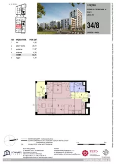 2 pokoje, mieszkanie 43,75 m², piętro 1, oferta nr SM2-A1-LM-34_08, Świętego Michała, Poznań, Ostrów Tumski-Śródka-Zawady-Komandoria, Śródka, ul. Świętego Michała 34, 36, 38, 40
