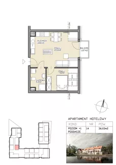 2 pokoje, apartament 36,03 m², piętro 1, oferta nr 14, Apartamenty Zdrój, Supraśl, ul. Stanisława Konarskiego