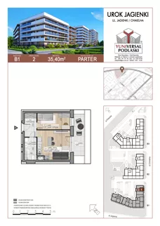 2 pokoje, mieszkanie 35,40 m², parter, oferta nr 2, Urok Jagienki, Białystok, Sienkiewicza, ul. Jagienki/ Chmielna
