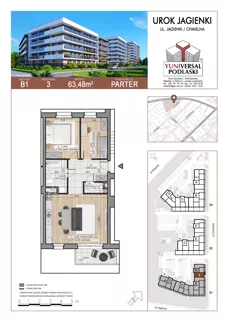 3 pokoje, mieszkanie 63,48 m², parter, oferta nr 3, Urok Jagienki, Białystok, Sienkiewicza, ul. Jagienki/ Chmielna