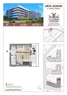 2 pokoje, mieszkanie 35,40 m², piętro 1, oferta nr 5, Urok Jagienki, Białystok, Sienkiewicza, ul. Jagienki/ Chmielna