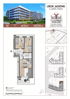 3 pokoje, mieszkanie 46,97 m², piętro 2, oferta nr 7, Urok Jagienki, Białystok, Sienkiewicza, ul. Jagienki/ Chmielna