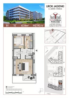 3 pokoje, mieszkanie 63,48 m², piętro 4, oferta nr 15, Urok Jagienki, Białystok, Sienkiewicza, ul. Jagienki/ Chmielna