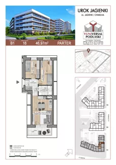 3 pokoje, mieszkanie 46,97 m², parter, oferta nr 16, Urok Jagienki, Białystok, Sienkiewicza, ul. Jagienki/ Chmielna
