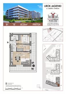 3 pokoje, mieszkanie 55,05 m², parter, oferta nr 18, Urok Jagienki, Białystok, Sienkiewicza, ul. Jagienki/ Chmielna