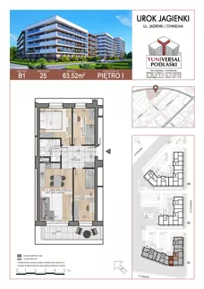 4 pokoje, mieszkanie 63,52 m², piętro 1, oferta nr 25, Urok Jagienki, Białystok, Sienkiewicza, ul. Jagienki/ Chmielna