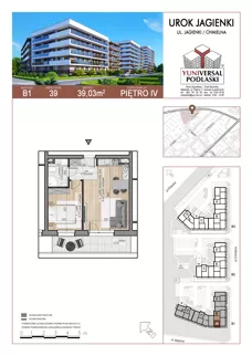 2 pokoje, mieszkanie 39,03 m², piętro 4, oferta nr 39, Urok Jagienki, Białystok, Sienkiewicza, ul. Jagienki/ Chmielna