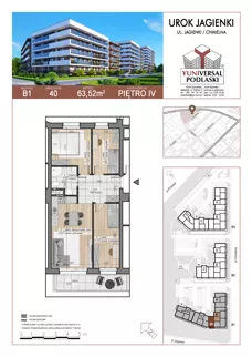 4 pokoje, mieszkanie 63,52 m², piętro 4, oferta nr 40, Urok Jagienki, Białystok, Sienkiewicza, ul. Jagienki/ Chmielna