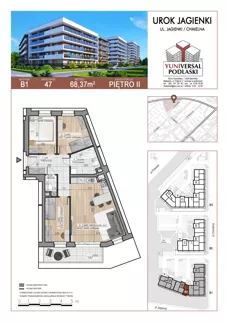 4 pokoje, mieszkanie 68,37 m², piętro 2, oferta nr 47, Urok Jagienki, Białystok, Sienkiewicza, ul. Jagienki/ Chmielna
